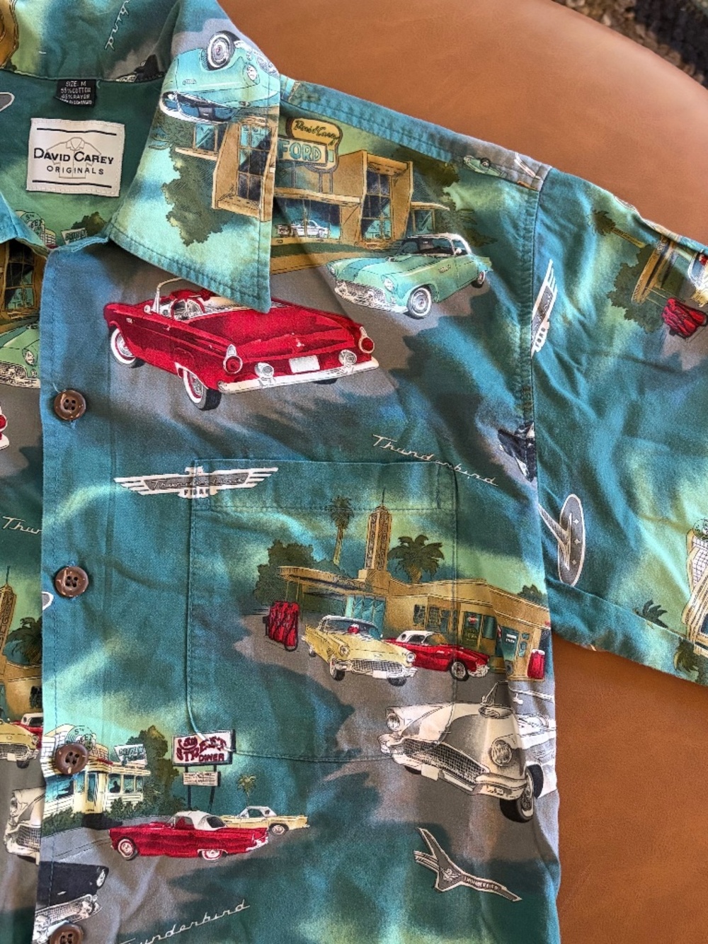 David Carey Originals Ford Thunderbird Hawaiian Camp Shirt cars men medium